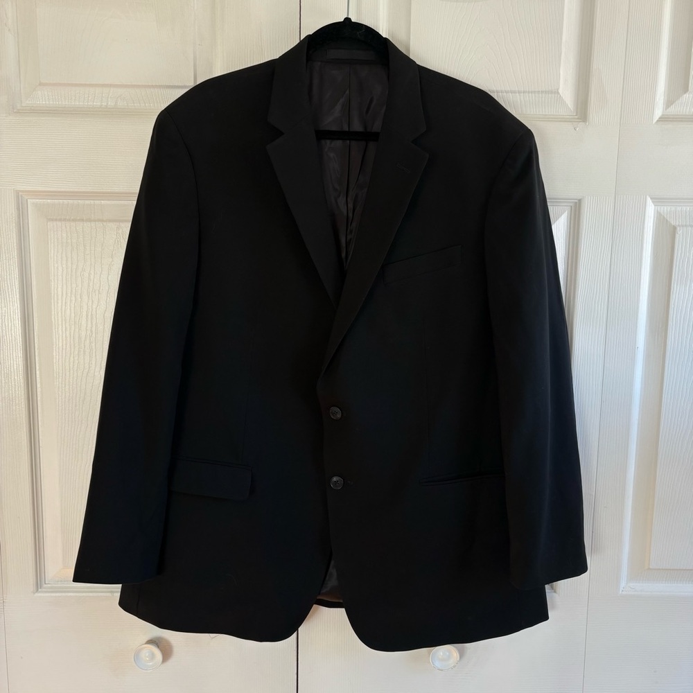Kenneth Cole Blazer Black Wool Sport Coat Suit Jacket Career 46R Academia Preppy